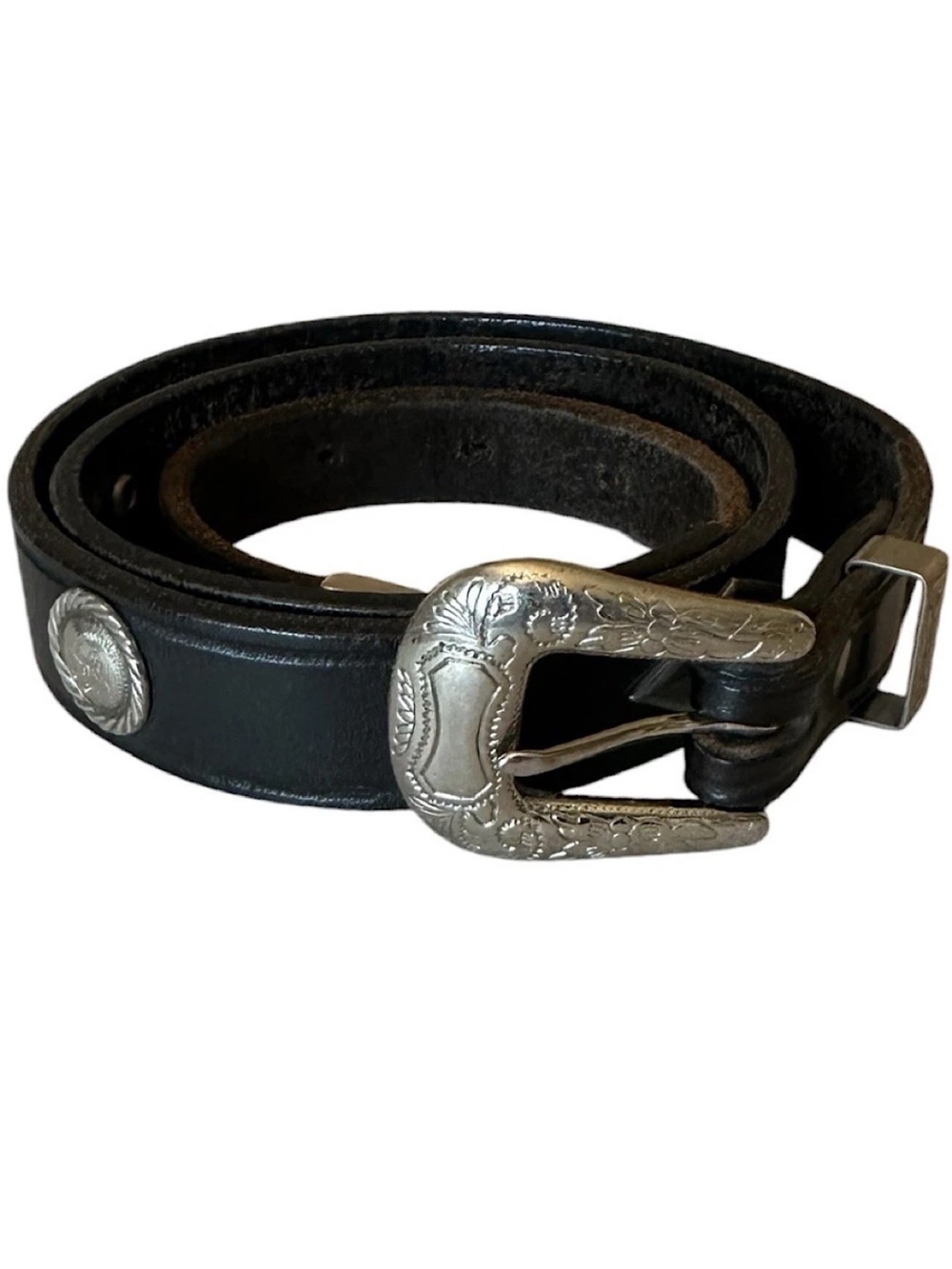 Men’s Western Concho Leather Belt Cowboy Rodeo Black Small